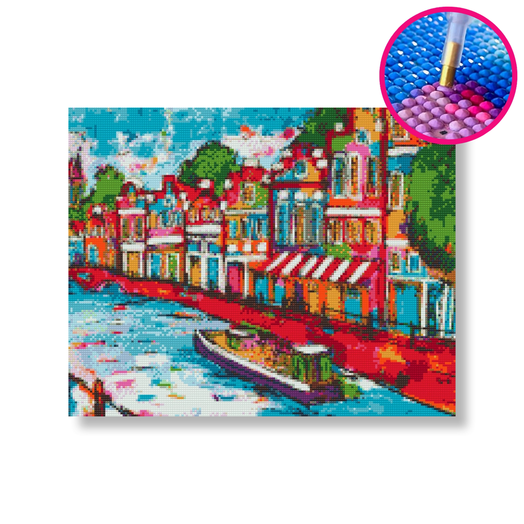 De gracht | Diamond painting | Vrolijk Schilderij | Schilderen op nummer | Diamond painting | Dot painting