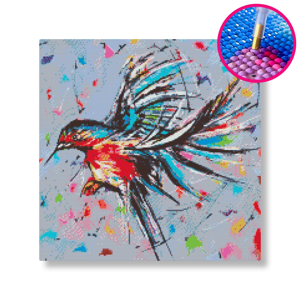 De vrolijke vogel | Diamond painting | Vrolijk Schilderij | Schilderen op nummer | Diamond painting | Dot painting