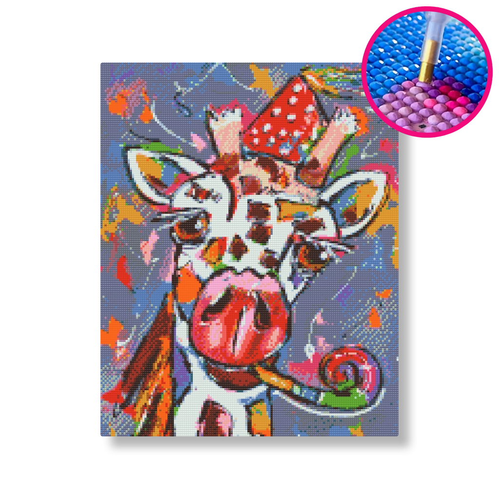 Feestelijke giraf | Diamond painting | Vrolijk Schilderij | Schilderen op nummer | Diamond painting | Dot painting