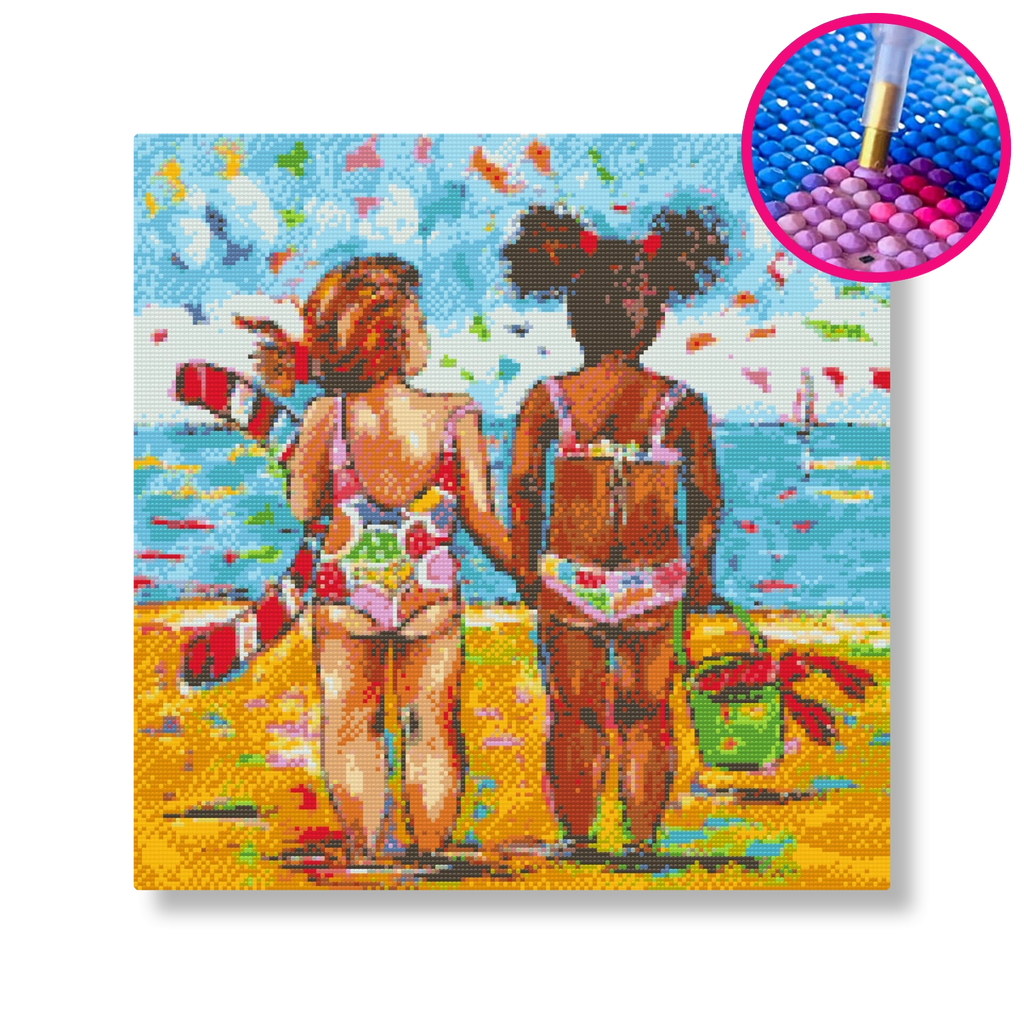 Op het strand | Diamond painting | Vrolijk Schilderij | Schilderen op nummer | Diamond painting | Dot painting