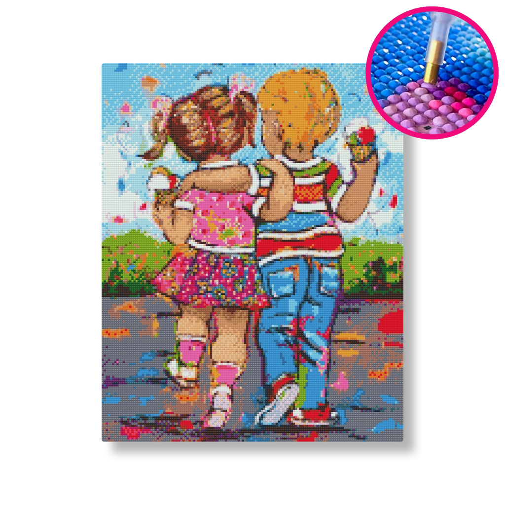 Samen een ijsje eten | Diamond painting | Vrolijk Schilderij | Schilderen op nummer | Diamond painting | Dot painting