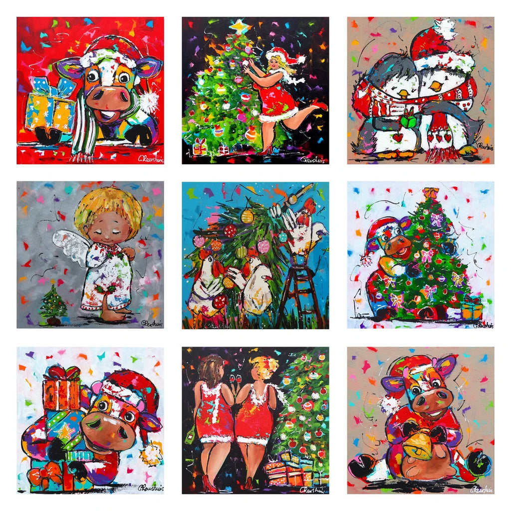 Vrolijk Schilderij kerstkaarten | 10 stuks | Vrolijk Schilderij | Schilderen op nummer | Diamond painting | Dot painting